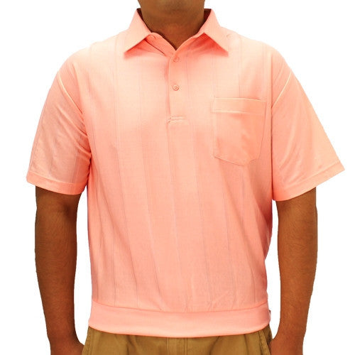 LD Sport Tone on Tone Textured Knit Short Sleeve Banded Bottom Shirt 6010-16 Melon