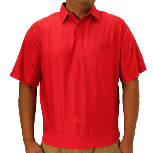 LD Sport Tone on Tone Textured Knit Short Sleeve Banded Bottom Shirt 6010-16 Red