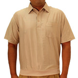 LD Sport Tone on Tone Textured Knit Short Sleeve Banded Bottom Shirt 6010-16 Taupe