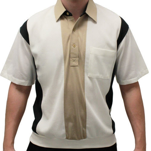 Classics by Palmland Vertical Striped Short Sleeve Banded Bottom Shirt 6010-664 Taupe