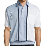 Classics By Palmland Knit Short Sleeve Banded Bottom Shirt with embroidery 6010-672 LHBlue