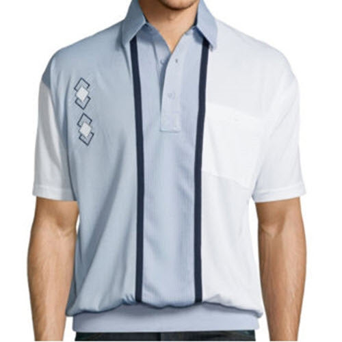 Classics By Palmland Knit Short Sleeve Banded Bottom Shirt with embroidery 6010-672 LHBlue