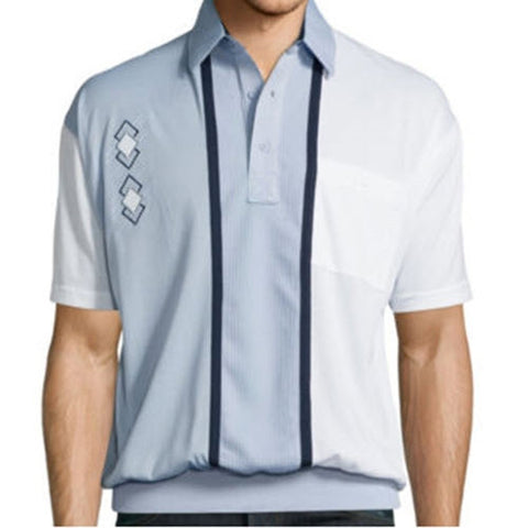 Classics By Palmland Knit Short Sleeve Banded Bottom Shirt with embroidery 6010-672 LHBlue
