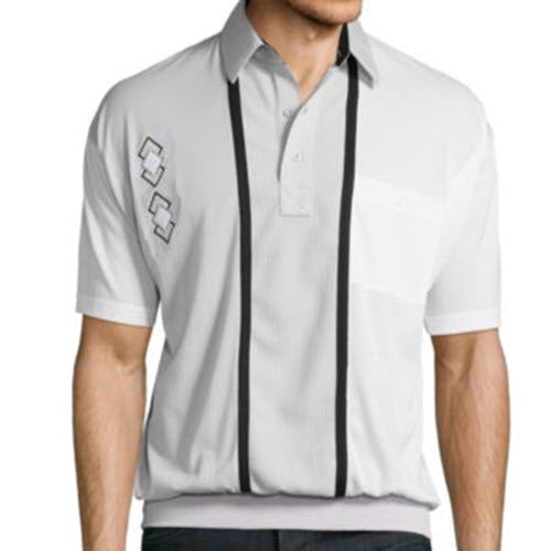 Classics By Palmland Knit Short Sleeve Banded Bottom Shirt with embroidery 6010-672 Pearl