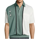 Classics By Palmland Knit Short Sleeve Banded Bottom Shirt with embroidery 6010-672 Sage
