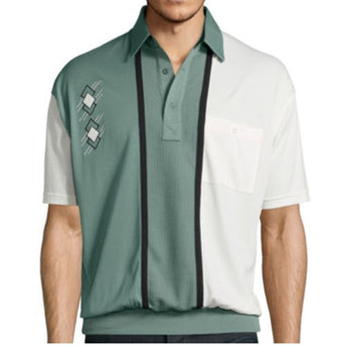 Classics By Palmland Knit Short Sleeve Banded Bottom Shirt with embroidery 6010-672 Sage