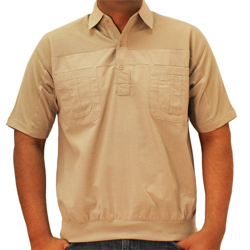 LD Sport 4 Pocket Woven Short Sleeve Banded Bottom Shirt 6030-200 Taupe