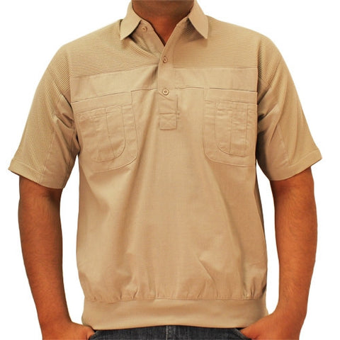 LD Sport 4 Pocket Woven Short Sleeve Banded Bottom Shirt 6030-200 Taupe