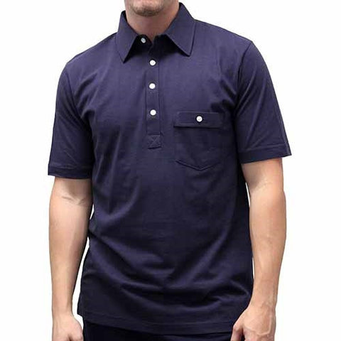 Palmland Solid Textured Short Sleeve Knit -Navy