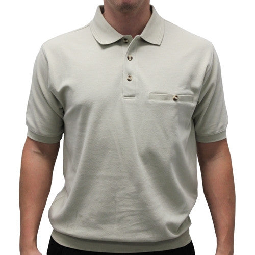 Safe Harbor Solid Textured Short Sleeve Banded Bottom Shirt 6070-219 Stone