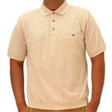 Safe Harbor Solid Textured Short Sleeve Banded Bottom Shirt 6070-225 Oatmeal