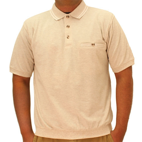 Safe Harbor Solid Textured Short Sleeve Banded Bottom Shirt 6070-225 Oatmeal