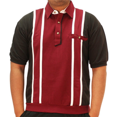 Classics By Palmland Short Sleeve Vertical Banded Bottom Shirt 6090-161-BURGUNDY