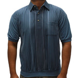 LD Sport Vertical Striped Short Sleeve Banded Bottom Shirt 6090-352 Marine