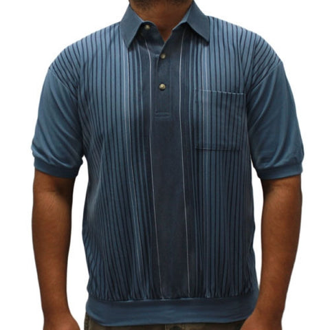 LD Sport Vertical Striped Short Sleeve Banded Bottom Shirt 6090-352 Marine