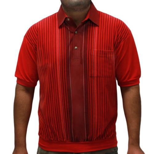LD Sport Vertical Striped Short Sleeve Banded Bottom Shirt 6090-352 Red