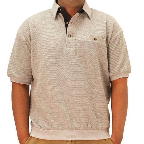 Classics By Palmland Solid French Terry Short Sleeve Banded Bottom Polo Shirt 6090-780 Grey Heather