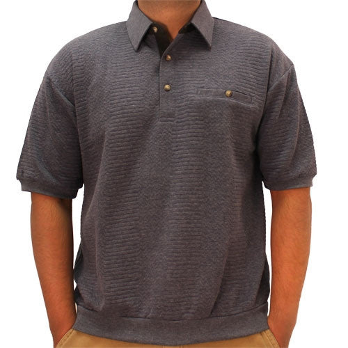 Classics By Palmland Solid French Terry Short SLeeve Banded Bottom Polo Shirt 6090-780 Navy