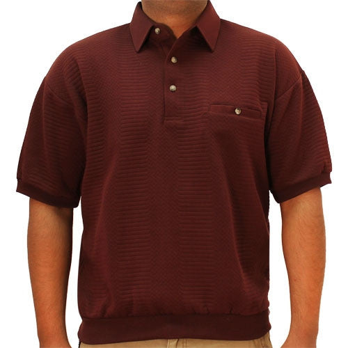 Classics By Palmland Solid French Terry Short Sleeve Banded Bottom Polo Shirt 6090-780 Burgundy