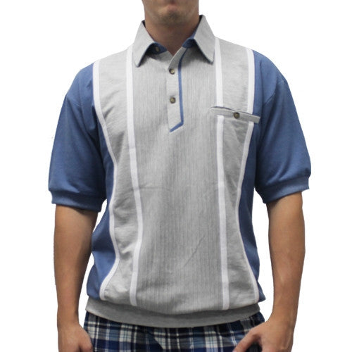 Classics By Palmland Short Sleeve Vertical Banded Bottom Shirt 6090BB-783 NAVY