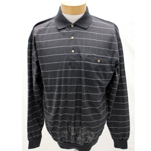 Palmland Jacquard Long Sleeve Banded Bottom Polo Shirt - 6094-462 CHar