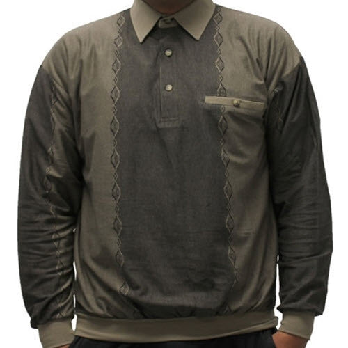 LD Sport Jacquard Long Sleeve Banded Bottom Shirt - 6094-851 Mocha