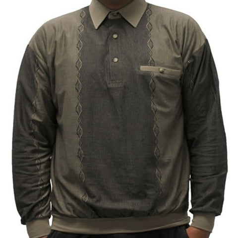 LD Sport Jacquard Long Sleeve Banded Bottom Shirt - 6094-851 Mocha