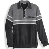 Palmland Long Sleeve French Terry Banded Bottom Polo Shirt - 6094-903 Black