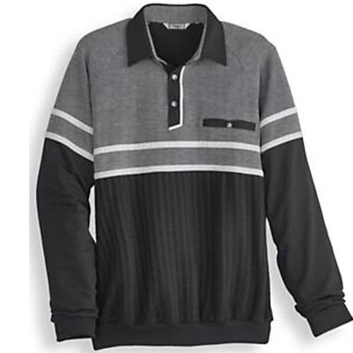 Palmland Long Sleeve French Terry Banded Bottom Polo Shirt - 6094-903 Black