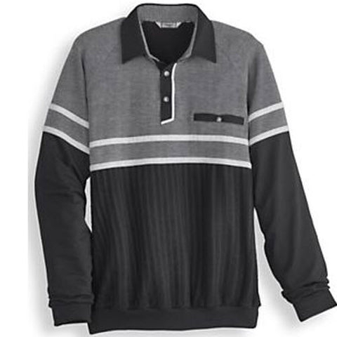 Palmland Long Sleeve French Terry Banded Bottom Polo Shirt - 6094-903 Black