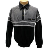 Palmland Long Sleeve French Terry Banded Bottom Polo Shirt - 6094-903 Black
