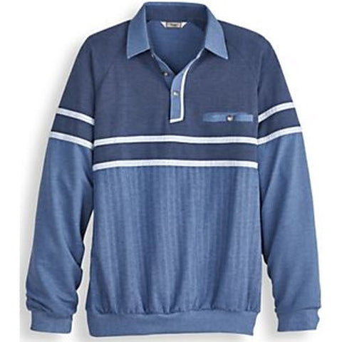 Palmland Long Sleeve French Terry Banded Bottom Polo Shirt - 6094-903 Blue