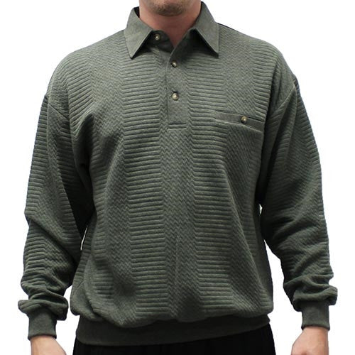 LD Sport Solid Textured Long Sleeve Banded Bottom Shirt - 6094-950 - Olive Heather