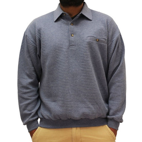 LD Sport L/S Solid Textured Banded Bottom - 6094-950-Blue Heather -Big and Tall