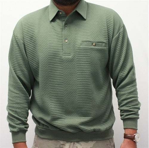LD Sport Solid Textured Long Sleeve Banded Bottom Shirt - 6094-950 - Olive - Big and Tall