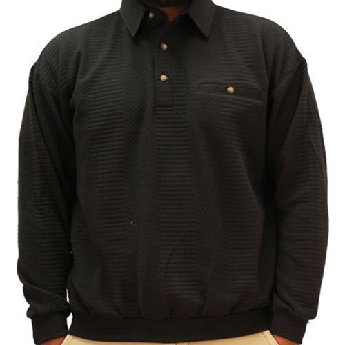 LD Sport Solid Textured Long Sleeve Banded Bottom Shirt 6094-950 Black