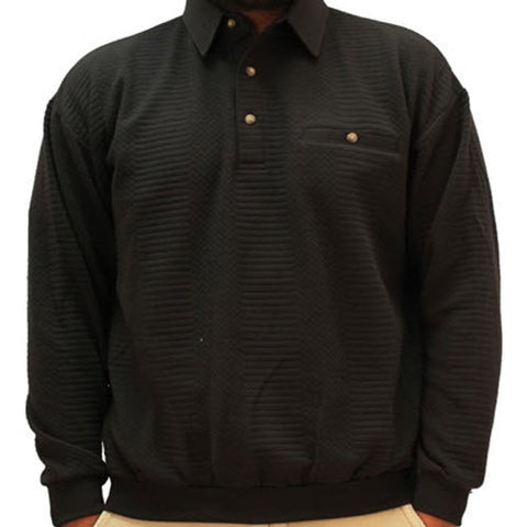 LD Sport Solid Textured Long Sleeve Banded Bottom Shirt 6094-950 Black