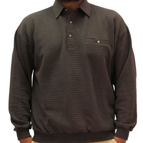 LD Sport Solid Textured Long Sleeve Banded Bottom Shirt - 6094-950 - Charcoal - Big and Tall