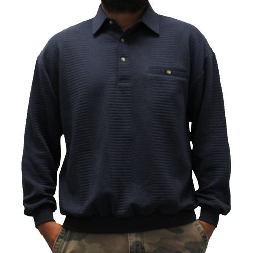 LD Sport Solid Textured Long Sleeve Banded Bottom Shirt - 6094-950 - Navy - Big and Tall