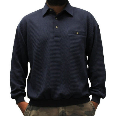 LD Sport Solid Textured Long Sleeve Banded Bottom Shirt - 6094-950 - Navy - Big and Tall