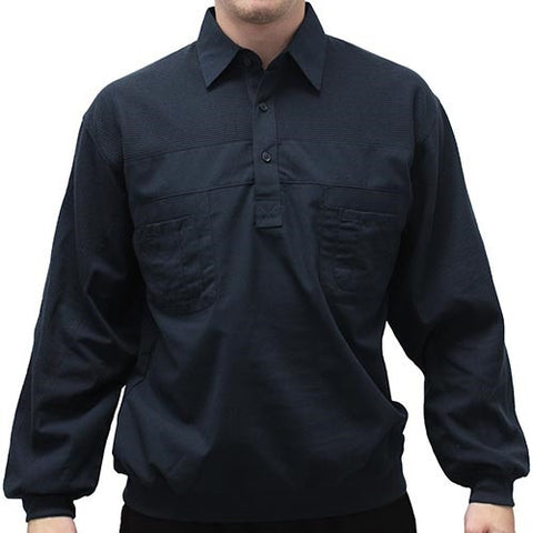 LD Sport Four Pocket Woven Long Sleeve Banded Bottom Big and Tall Shirt-Navy