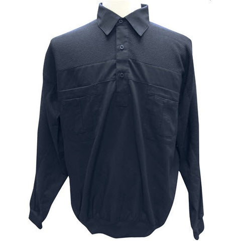 Palmland Four Pocket Woven Long Sleeve Banded Bottom Shirt - BT Sizes Navy