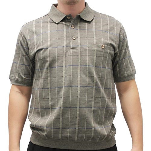 Classics By Palmland Allover Short Sleeve Banded Bottom Shirt 6190-154 Khaki