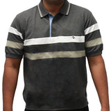 Safe Harbor Horizontal Stripes Short Sleeve Banded Bottom Shirt 6190-158 Charcoal