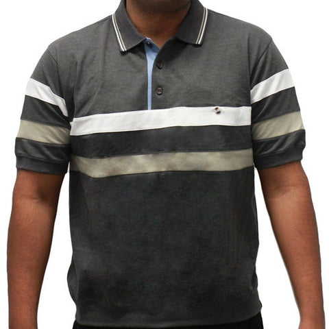 Safe Harbor Horizontal Stripes Short Sleeve Banded Bottom Shirt 6190-158 Charcoal