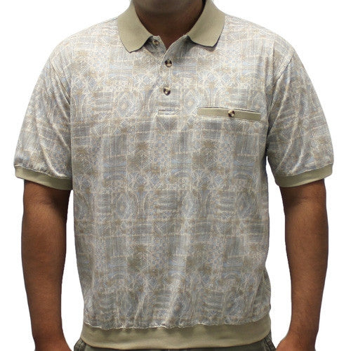 Classics By Palmland Allover Short Sleeve Banded Bottom Shirt 6190-161 Taupe