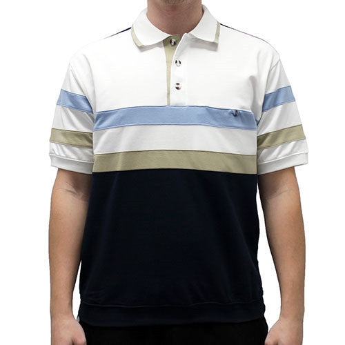 Classics By Palmland Allover Short Sleeve Banded Bottom Shirt 6190-173 Navy