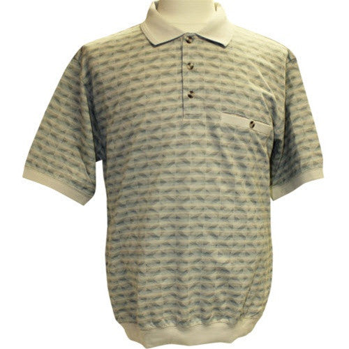 Safe Harbor Allover Short Sleeve Banded Bottom Shirt Stone 6191-317 Stone