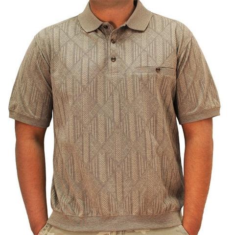 Safe Harbor Allover Short Sleeve Banded Bottom Shirt 6191-318BT Taupe