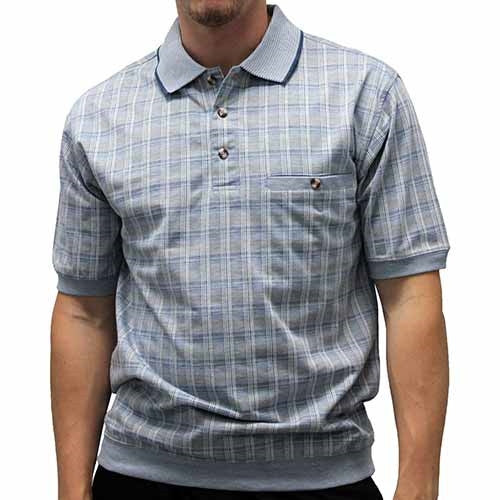 Safe Harbor Short Sleeve Plaid Banded Bottom Shirt - 6191-325 Grey Blue Plaid